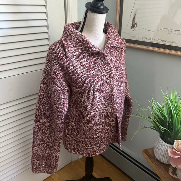 EXPRESS Sweater Womens Medium Red Metallic Marled Cardigan Chunky Wool Blend - Picture 4 of 11